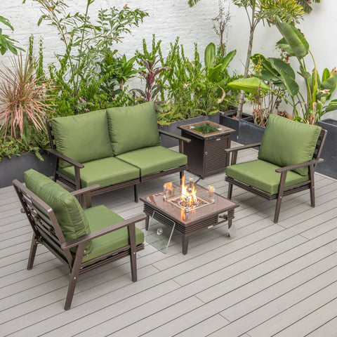 Walbrooke Aluminum Patio Conversation With Slats Design Fire Pit Table & Tank Holder