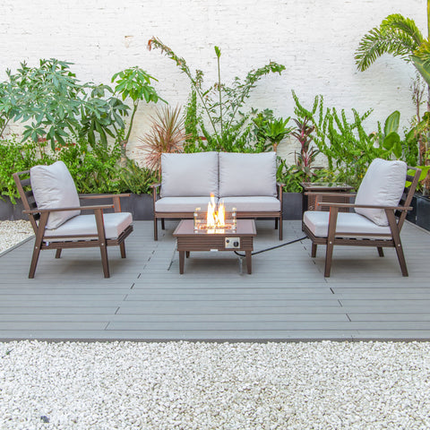 Walbrooke Aluminum Patio Conversation With Slats Design Fire Pit Table & Tank Holder