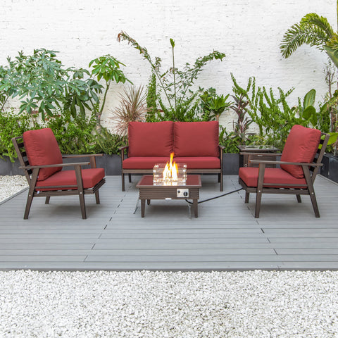 Walbrooke Aluminum Patio Conversation With Slats Design Fire Pit Table & Tank Holder