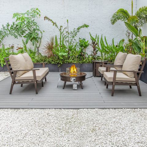 Walbrooke Aluminum Patio Conversation With Slats Design Fire Pit Table & Tank Holder
