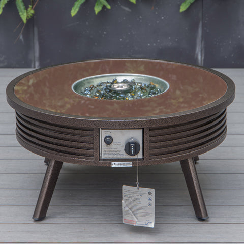 Walbrooke Aluminum Patio Conversation With Slats Design Fire Pit Table & Tank Holder
