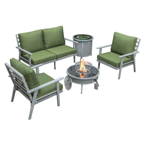 Walbrooke Aluminum Patio Conversation With Slats Design Fire Pit Table & Tank Holder