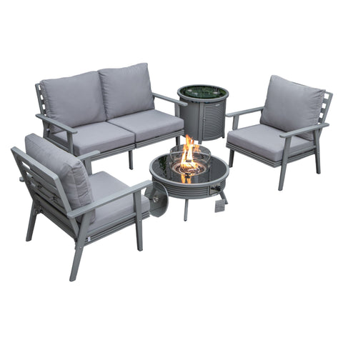Walbrooke Aluminum Patio Conversation With Slats Design Fire Pit Table & Tank Holder