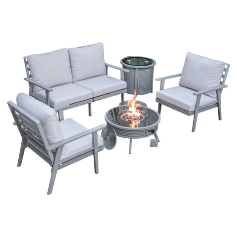 Walbrooke Aluminum Patio Conversation With Slats Design Fire Pit Table & Tank Holder