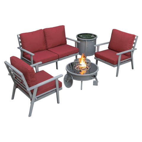 Walbrooke Aluminum Patio Conversation With Slats Design Fire Pit Table & Tank Holder
