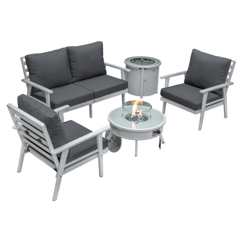 Walbrooke Aluminum Patio Conversation With Slats Design Fire Pit Table & Tank Holder