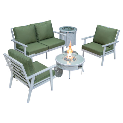 Walbrooke Aluminum Patio Conversation With Slats Design Fire Pit Table & Tank Holder