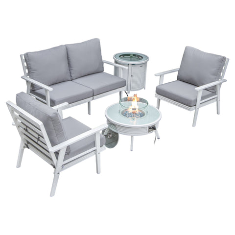 Walbrooke Aluminum Patio Conversation With Slats Design Fire Pit Table & Tank Holder