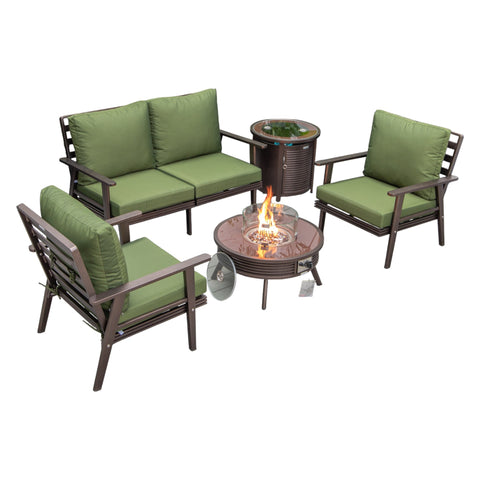 Walbrooke Aluminum Patio Conversation With Slats Design Fire Pit Table & Tank Holder