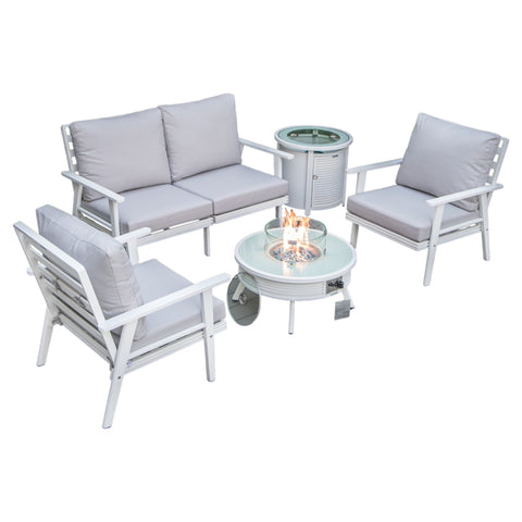 Walbrooke Aluminum Patio Conversation With Slats Design Fire Pit Table & Tank Holder
