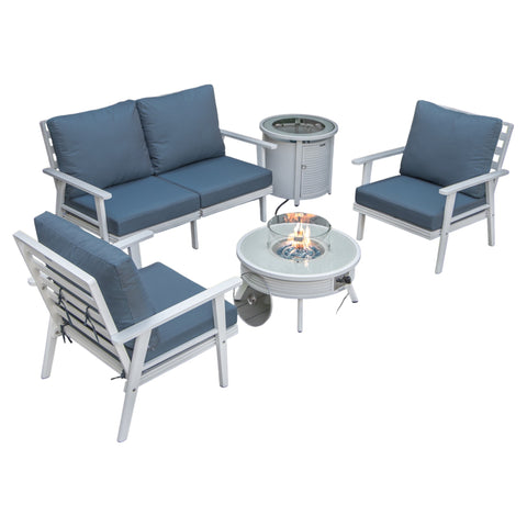Walbrooke Aluminum Patio Conversation With Slats Design Fire Pit Table & Tank Holder