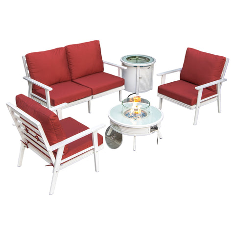Walbrooke Aluminum Patio Conversation With Slats Design Fire Pit Table & Tank Holder