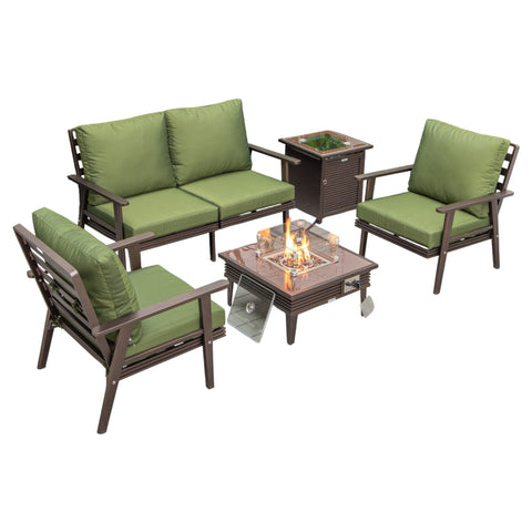 Walbrooke Aluminum Patio Conversation With Slats Design Fire Pit Table & Tank Holder