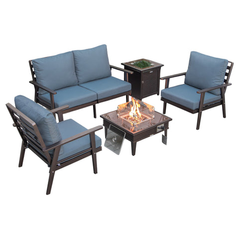 Walbrooke Aluminum Patio Conversation With Slats Design Fire Pit Table & Tank Holder
