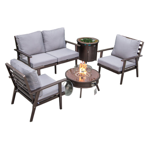 Walbrooke Aluminum Patio Conversation With Slats Design Fire Pit Table & Tank Holder