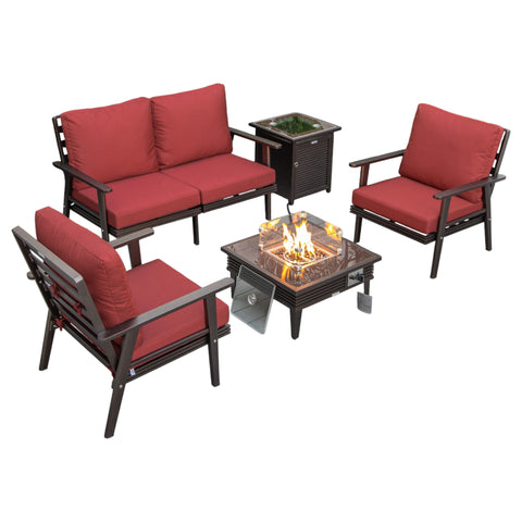 Walbrooke Aluminum Patio Conversation With Slats Design Fire Pit Table & Tank Holder