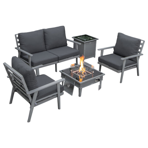 Walbrooke Aluminum Patio Conversation With Slats Design Fire Pit Table & Tank Holder