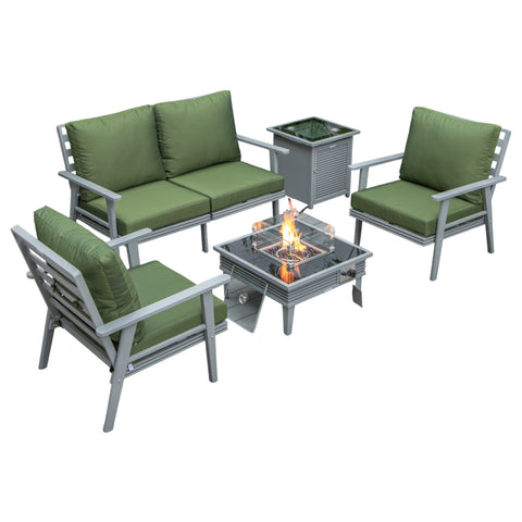 Walbrooke Aluminum Patio Conversation With Slats Design Fire Pit Table & Tank Holder