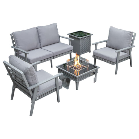 Walbrooke Aluminum Patio Conversation With Slats Design Fire Pit Table & Tank Holder