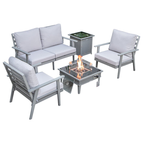 Walbrooke Aluminum Patio Conversation With Slats Design Fire Pit Table & Tank Holder