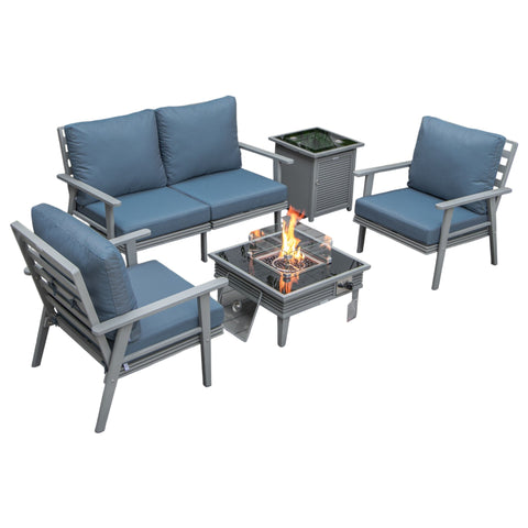 Walbrooke Aluminum Patio Conversation With Slats Design Fire Pit Table & Tank Holder