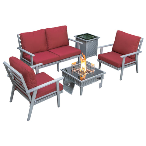 Walbrooke Aluminum Patio Conversation With Slats Design Fire Pit Table & Tank Holder