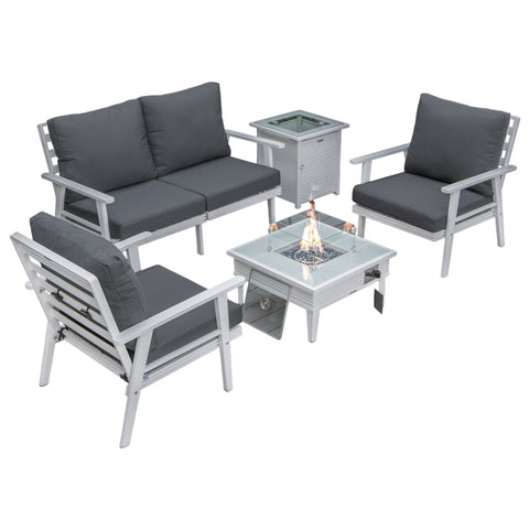 Walbrooke Aluminum Patio Conversation With Slats Design Fire Pit Table & Tank Holder