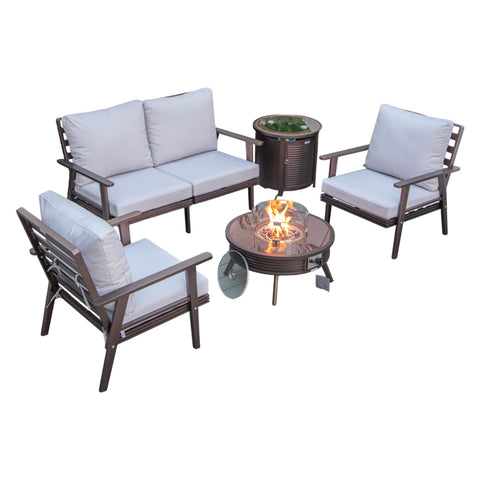 Walbrooke Aluminum Patio Conversation With Slats Design Fire Pit Table & Tank Holder
