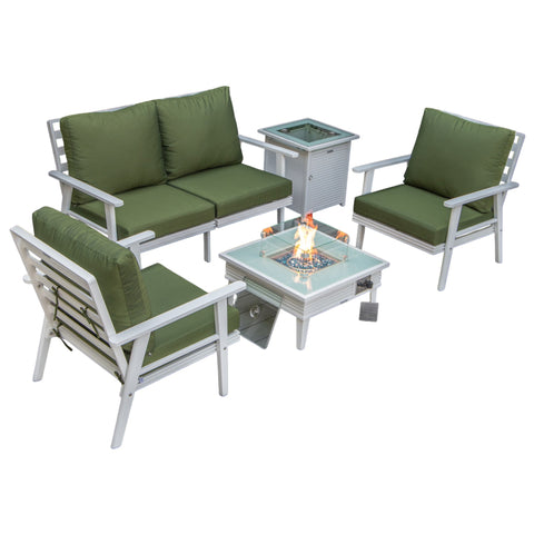 Walbrooke Aluminum Patio Conversation With Slats Design Fire Pit Table & Tank Holder