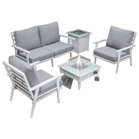 Walbrooke Aluminum Patio Conversation With Slats Design Fire Pit Table & Tank Holder