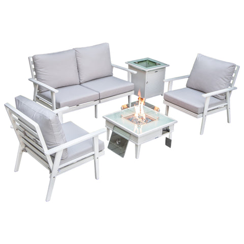 Walbrooke Aluminum Patio Conversation With Slats Design Fire Pit Table & Tank Holder