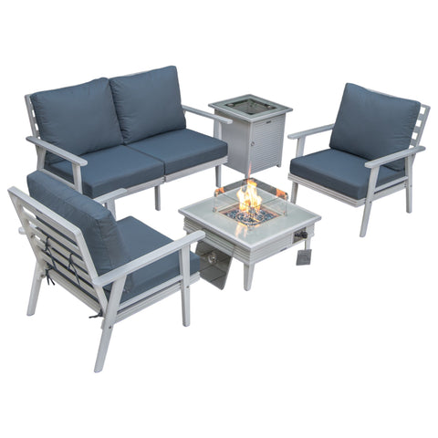 Walbrooke Aluminum Patio Conversation With Slats Design Fire Pit Table & Tank Holder