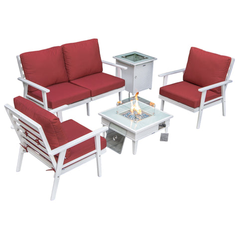 Walbrooke Aluminum Patio Conversation With Slats Design Fire Pit Table & Tank Holder