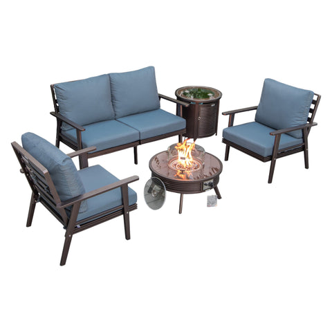 Walbrooke Aluminum Patio Conversation With Slats Design Fire Pit Table & Tank Holder