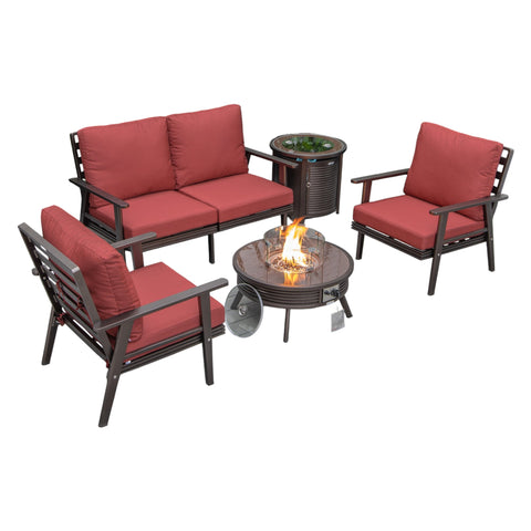Walbrooke Aluminum Patio Conversation With Slats Design Fire Pit Table & Tank Holder