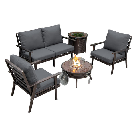 Walbrooke Aluminum Patio Conversation With Slats Design Fire Pit Table & Tank Holder