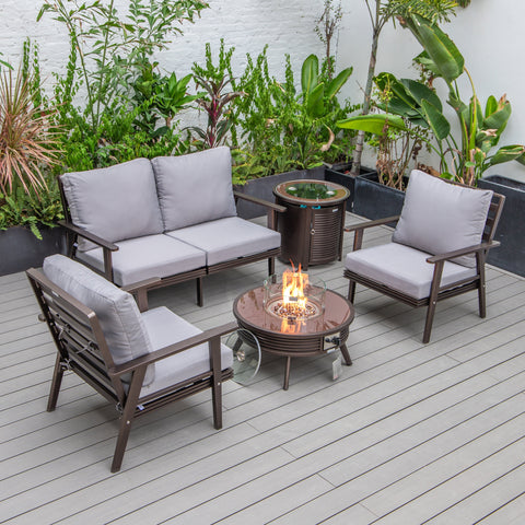 Walbrooke Aluminum Patio Conversation With Slats Design Fire Pit Table & Tank Holder