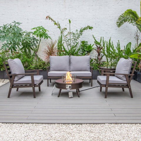 Walbrooke Aluminum Patio Conversation With Slats Design Fire Pit Table & Tank Holder