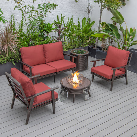 Walbrooke Aluminum Patio Conversation With Slats Design Fire Pit Table & Tank Holder