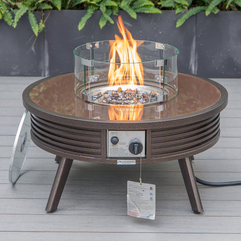 Walbrooke Modern Outdoor Round Fire Pit Table with Powder-Coated Aliuminum Frame and Slats/Non Slats Design