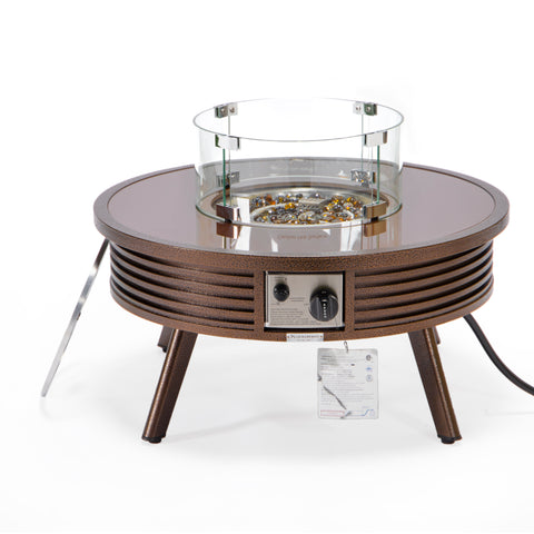 Walbrooke Modern Outdoor Round Fire Pit Table with Powder-Coated Aliuminum Frame and Slats/Non Slats Design