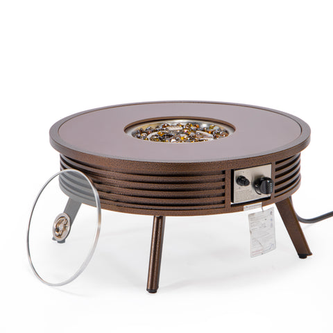 Walbrooke Modern Outdoor Round Fire Pit Table with Powder-Coated Aliuminum Frame and Slats/Non Slats Design