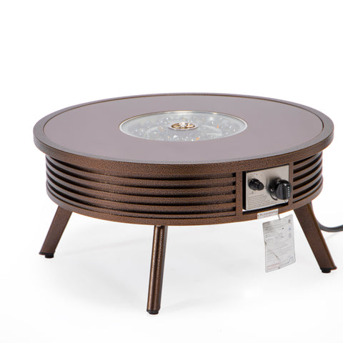 Walbrooke Modern Outdoor Round Fire Pit Table with Powder-Coated Aliuminum Frame and Slats/Non Slats Design
