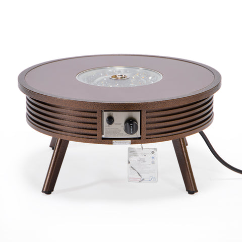 Walbrooke Modern Outdoor Round Fire Pit Table with Powder-Coated Aliuminum Frame and Slats/Non Slats Design