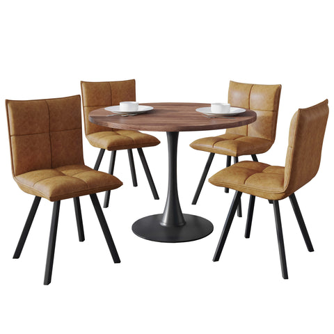 Bristol 5-Piece Dining Set with 36" Round Dining Table with Cognac Brown MDF Top and Black Base 4 Leather Dining ChairsElevate your dining experience with the Bristol 5-Piece Dining Set. Featuring a sleek 36" round table with a Cognac Brown MDF top and a