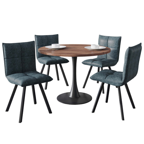 Bristol 5-Piece Dining Set with 36" Round Dining Table with Cognac Brown MDF Top and Black Base 4 Leather Dining ChairsElevate your dining experience with the Bristol 5-Piece Dining Set. Featuring a sleek 36" round table with a Cognac Brown MDF top and a