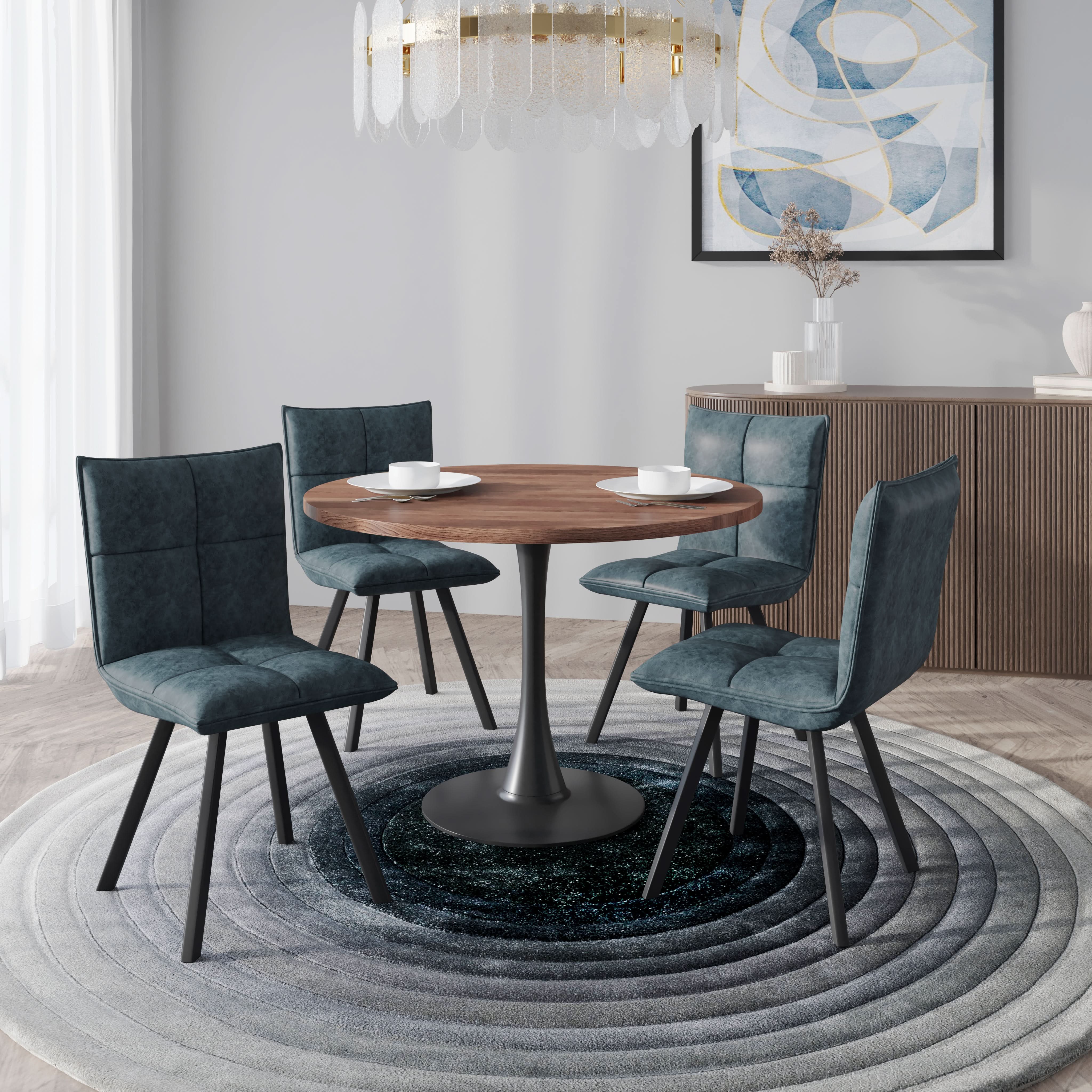 Bristol 5-Piece Dining Set with 36" Round Dining Table with Cognac Brown MDF Top and Black Base 4 Leather Dining ChairsElevate your dining experience with the Bristol 5-Piece Dining Set. Featuring a sleek 36" round table with a Cognac Brown MDF top and a