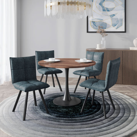 Bristol 5-Piece Dining Set with 36" Round Dining Table with Cognac Brown MDF Top and Black Base 4 Leather Dining ChairsElevate your dining experience with the Bristol 5-Piece Dining Set. Featuring a sleek 36" round table with a Cognac Brown MDF top and a