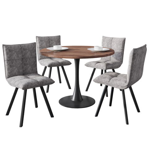 Bristol 5-Piece Dining Set with 36" Round Dining Table with Cognac Brown MDF Top and Black Base 4 Leather Dining ChairsElevate your dining experience with the Bristol 5-Piece Dining Set. Featuring a sleek 36" round table with a Cognac Brown MDF top and a