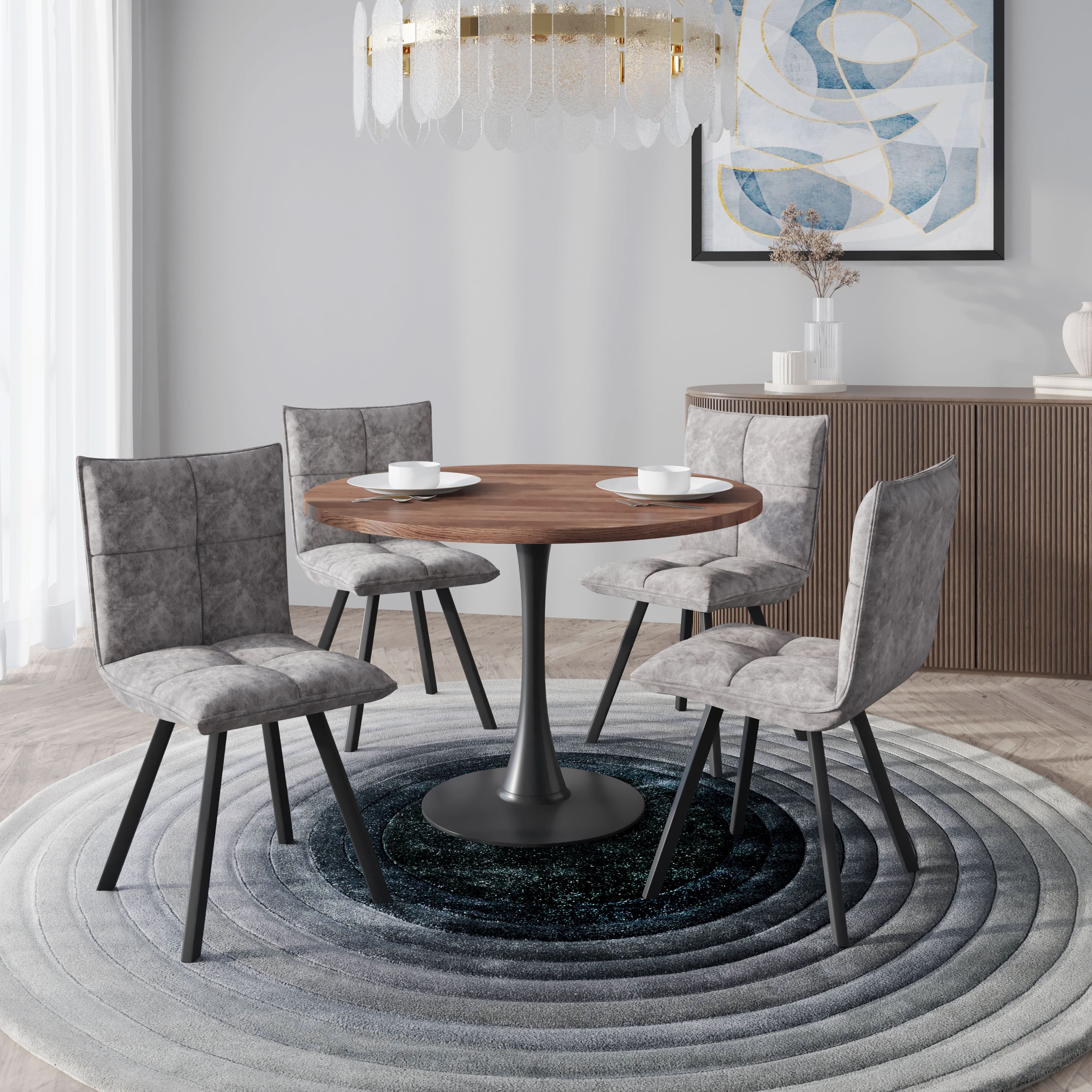Bristol 5-Piece Dining Set with 36" Round Dining Table with Cognac Brown MDF Top and Black Base 4 Leather Dining ChairsElevate your dining experience with the Bristol 5-Piece Dining Set. Featuring a sleek 36" round table with a Cognac Brown MDF top and a